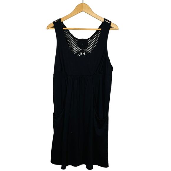 NEW! New Directions Cover Up Tank Dress Crochet Back Black Casual Swim - L - Picture 1 of 5